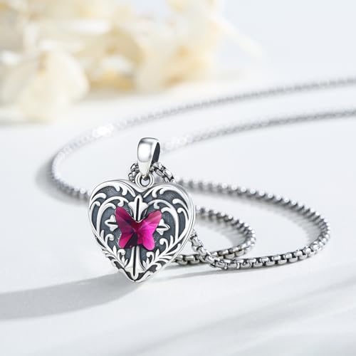 TUGHRA Mother's Day Gifts Gold Locket Necklaces for Women, 925 Sterling Silver Heart Photo Lockets Memorial Keepsake Jewelry Gift for Mom, Wife, Daughter - style: 2224-Rose Red