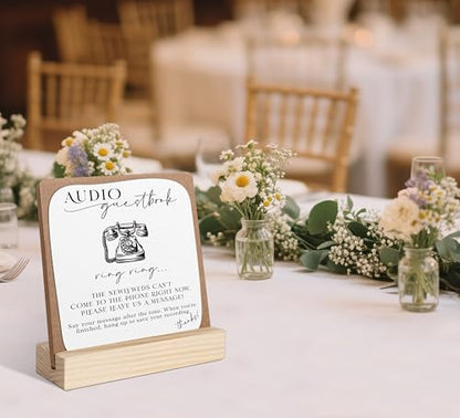 Guest Book Phone Sign, Wedding Signs for Ceremony and Reception, Bridal Shower Centerpieces for Tables, Marriage Reception, Bridal Shower Party Favors, Wedding Sign with Wooden Base - color: audio guestbook2