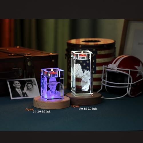 Personalized 3D Crystal Photo Candle Holder, Custom Memorial Sympathy Gift - color: Candleholder, size: Small