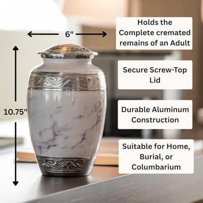 GR8 Keepsakes White Marble-Finish Cremation Urn for Human Ashes Adult - color: White