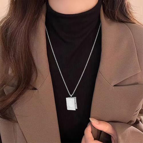 Gold Plated Photo Book Necklace for Husband Wife Exquisite Fashion In Memory Pendant Necklace Couple Best Friend Father Mother Jewelry Gift - color: Silver