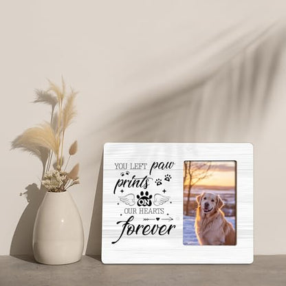 Dog Memorial Gifts for Loss of Dog Frame, Pet Loss Sympathy Gift Picture Frame, You Left Paw Prints on Our Hearts Frames Fits 4x6 Photo - color: Yellow
