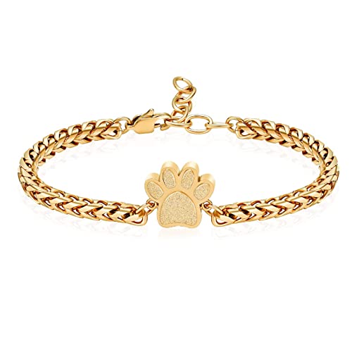 XSMZB Cremation Bracelet for Ashes - Paw Print Cremation Jewelry Pet Dog Cat Stainless Steel Keepsake Memorial Urn Bangle - color: A-Gold