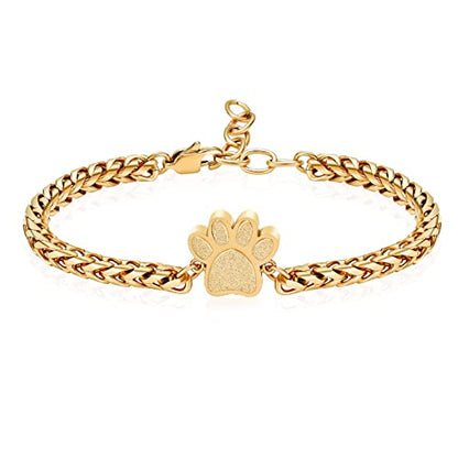 XSMZB Cremation Bracelet for Ashes - Paw Print Cremation Jewelry Pet Dog Cat Stainless Steel Keepsake Memorial Urn Bangle - color: A-Gold