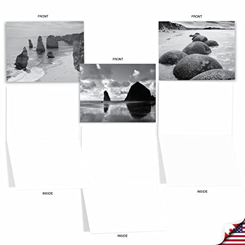 The Best Card Company - 10 Blank Note Cards with Envelopes (4 x 5.12 Inch) - Black & White Photos, Bulk Boxed Set - On the Rocks M3309-NB - style: On the Rocks