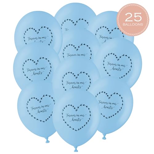 ANGEL & DOVE 25 Blue Funeral Balloons 'Forever In Our Hearts' Biodegradable - for Memorial, Celebration of Life