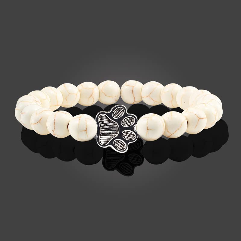 POYAMUSE Lovely Pet Paw Turquoise Beaded Strand Bracelet for Women Men Pet Memorial Jewelry, Cute Dog Cat Paw, Colorful Turquoise Beads - color: white