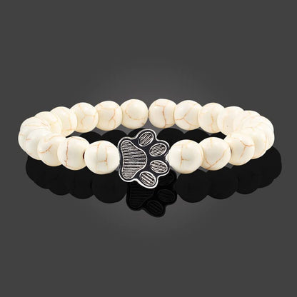 POYAMUSE Lovely Pet Paw Turquoise Beaded Strand Bracelet for Women Men Pet Memorial Jewelry, Cute Dog Cat Paw, Colorful Turquoise Beads - color: white