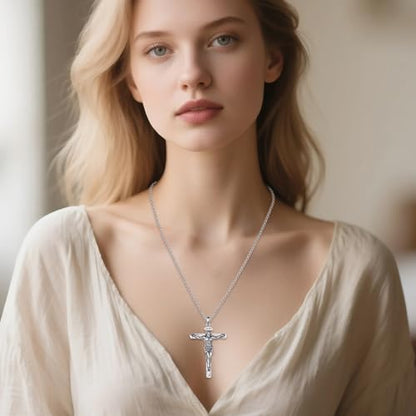 925 Sterling Silver Cross Necklace for Men & Women Crucifix Jesus/Cross Pendant with 22"+2" Stainless Steel Chain Jewelry Gift for Christmas, Father's Day, Mother's Day, Birthday-Gift Box Included - style: B03 Crucifix