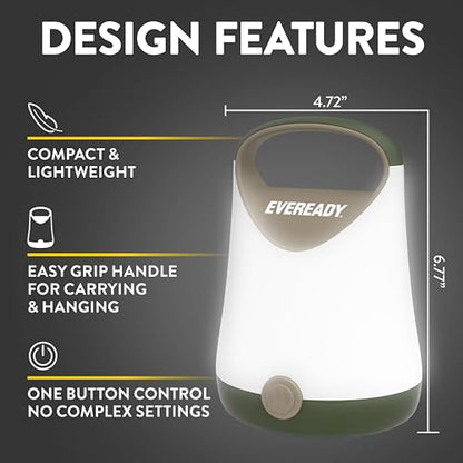 Eveready LED Camping Lantern X-250 (2-Pack), Super Bright Tent Lights, Rugged Water Resistant LED Lanterns, 100 Hour Run-time (Batteries Included), Green/Tan - color: Green/Tan, size: 2-Pack
