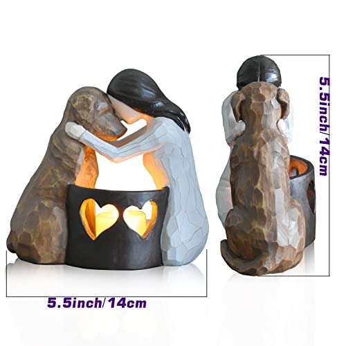 Dog Memorial Gifts，Pet Loss Gifts，Hand-Sculpted Dogs Passing Away Sympathy Gift，Remembrance Gift ，Dog Lovers Candle Holder Statue with LED Candle