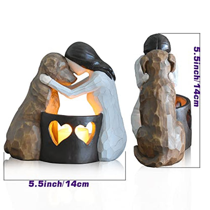 Dog Memorial Gifts，Pet Loss Gifts，Hand-Sculpted Dogs Passing Away Sympathy Gift，Remembrance Gift ，Dog Lovers Candle Holder Statue with LED Candle