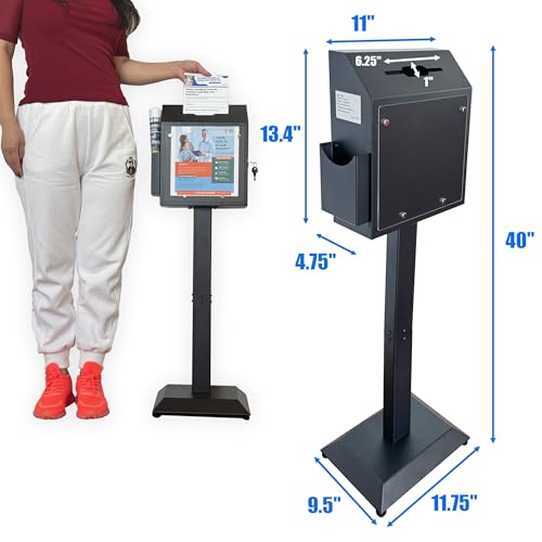 Floor Standing Metal Suggestion Box with Lock & Display Holder | Offering & Collection Box for Churches, Offices, Schools, Reception Areas, Donations, Ballots & Events - color: Matte Black