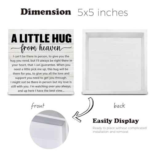 Sympathy Gifts Memorial Gifts for Loss of Mom Dad, Grieving Gift a Little Hug from Heaven Wood Sign Decoration for Home Living Room Bedroom Desk Shelf Table 5 X 5 Inch