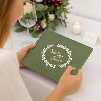 &And Per Se Green Patterned Wedding Guest Book with Photo Spot – Elegant Hardcover Sign-in Book for Nature-Themed Weddings, Baby Showers & Special Events – Botanical Memory Keepsake Album - color: Green With Pattern