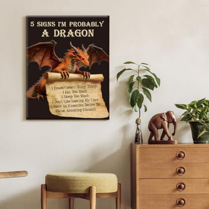 Funny Dragon Wall Art 5 Signs I'm Probably a Dragon Poster Wall Decor - color: Dragon
