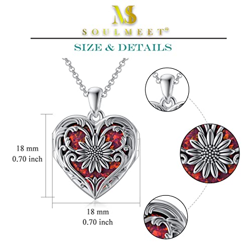 SOULMEET Personalized Silver Locket Necklace That Holds Pictures Photo Keep Someone Near to You, Memorial Custom Lockets Necklaces Letters Engraving for His Her - color: A8-Red opal sunflower-Black, style: Locket Necklace Only