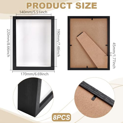 8 Pack 6x8 Inch Shadow Box Picture Frame, Shadow Box Frame Bulk | Black Wood Shadow Boxes Display Cases 3D Frames Shadow Box for Wedding Memories Crafts Awards Medals Tickets Photos - color: Black