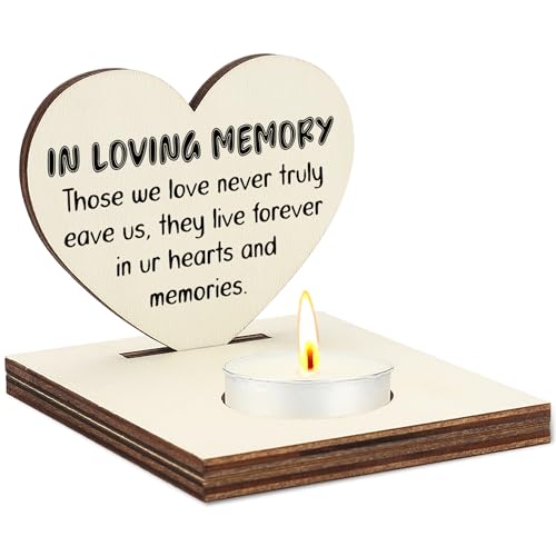in Loving Memory Heart Candle Holder, Wooden Memorial Tea Light Stand for Loss of Loved One, Sympathy Bereavement Gift, Remembrance Keepsake Home Décor, in Memory Candle Display, CCA728 - color: Beige - in Loving Memory 1