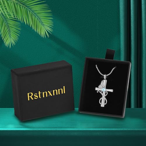 Butterfly Cross Cremation Jewelry Urn Necklaces Cross Butterfly Urn Necklaces for Ashes Memorial Keepsake Pendant for Women Men Gifts With Funnel Kit & Bag - color: Silver+LightBlue