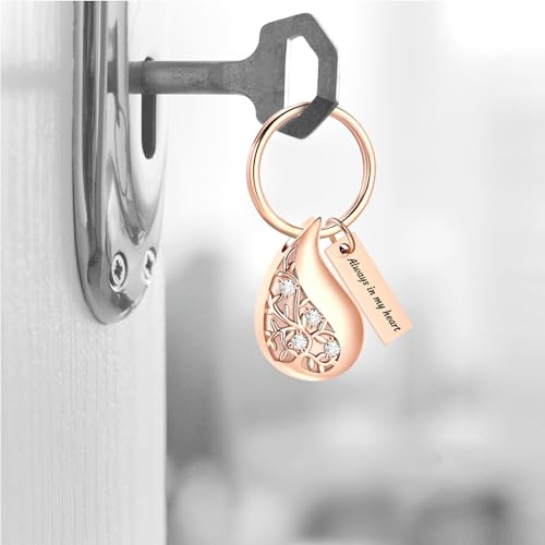 Hearbeingt Teardrop Urn Keychain for Ashes Tree of Life Cremation Jewelry - color: A-rosegold