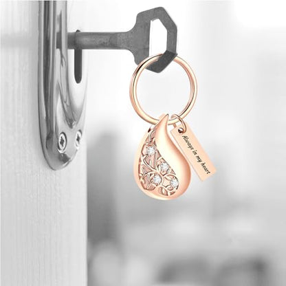 Hearbeingt Teardrop Urn Keychain for Ashes Tree of Life Cremation Jewelry - color: A-rosegold