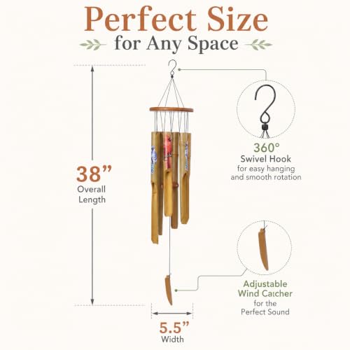 Bamboo Wind Chimes for Outside, Cardinal Wooden Wind Chime Memorial Gifts - size: 38" Cardinals