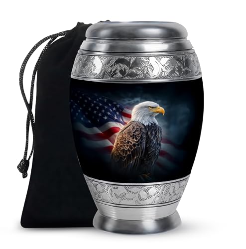 Patriotic Eagle Urn for Human Ashes Adult Male - American Flag Urn for Ashes Adult Women - Military Funeral Urns for Men - Black Urns for Human Female - 10Inch & 200 Cubic Inches - color: American Flag Eagle Patriotic