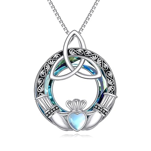 WINNICACA Celtic Knot Necklace 925 Sterling Silver Celtic Pendant Irish Urn Necklace Jewelry Birthday Anniversary Valentine's Day Gifts for Her Women Wife Girlfriend Daughter - style: 4-Claddagh Necklace