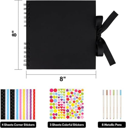 Mauproy 8 x 8 Inch Small Black Scrapbook Album, 40 Pages | Photo Album with Black Pages, Kraft Paper Hardcover Memory Book with DIY Accessories Kit for Birthday, Wedding, Travel - size: 8 x 8 Inches