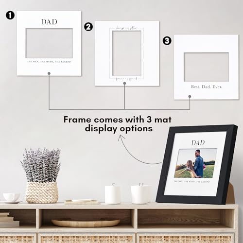 Americanflat Dad Picture Frame - Use as 4x6 Frame with 3 Interchangeable Mats or Display 8x8 Photos without Mat - Signature Collection - Black - size: 8x8, style: Dad Picture Frame
