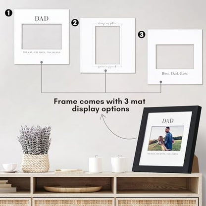 Americanflat Dad Picture Frame - Use as 4x6 Frame with 3 Interchangeable Mats or Display 8x8 Photos without Mat - Signature Collection - Black - size: 8x8, style: Dad Picture Frame