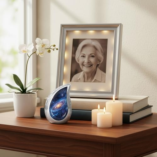 Deep Cosmos Teardrop Keepsake Cremation Urn for Human Ashes – Small Aluminum Memorial Burial Urn for Men & Women, Decorative Display - size: Small Teardrop