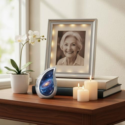 Deep Cosmos Teardrop Keepsake Cremation Urn for Human Ashes – Small Aluminum Memorial Burial Urn for Men & Women, Decorative Display - size: Small Teardrop