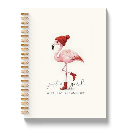Girly Flamingo Notebook, Flamingo Gifts for Women, Girly Office Supplies, Just a Girl Who Loves Flamingos Hardcover Spiral Notebook Journal 5.5x8.3 Inch - color: Flamingo