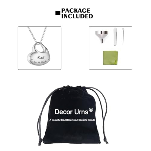 Cremation Jewelry for Ashes Heart Urn Necklaces for Ashes, Locket Necklace for Ashes Memorial Urn Jewelry Waterproof Keepsake Pendant with Funnel Kit & Bag - style: Dad