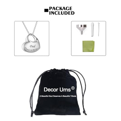 Cremation Jewelry for Ashes Heart Urn Necklaces for Ashes, Locket Necklace for Ashes Memorial Urn Jewelry Waterproof Keepsake Pendant with Funnel Kit & Bag - style: Dad