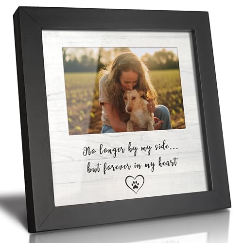 Dog Memorial Picture Frame for Pet Loss Gifts - Solid Wood Remembrance Photo Frame - Dog or Cat Passing Away Sympathy Gift, Timeless Keepsake for Tabletop or Wall Mount (no longer) - color: Black/No Longer