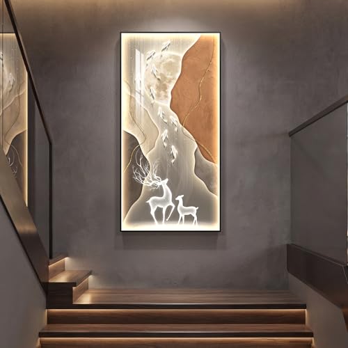 Large Vertical Framed LED Modern Luxury Moon Wall Art for Hallway, 30x60 In - color: Warm-A