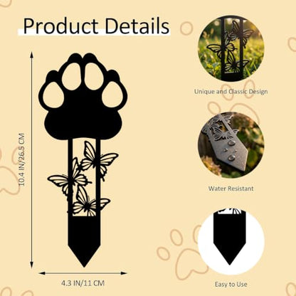 Memorial Garden Stake,Butterfly Paw Prints Metal Cross Grave Marker | for Dog & Cat, Suitable for Outdoor Cemeteries, Ideal Gifts to Honor Departed Pet - style: Butterfly Stake