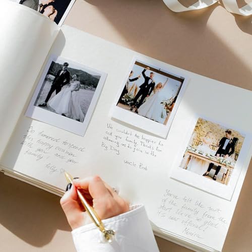 Wedding Guest Book – Guest Book for Receptions, Baby Showers & Celebrations | Milky White Linen Hardcover, Polaroid Guest Book with 100 Blank Pages for Signatures and Photos - color: B Milky White