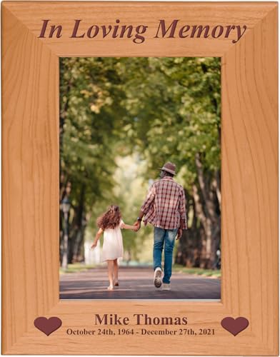 CustomGiftsNow In Loving Memory Memorial - Engraved Alder Wood Picture Frame - Add Name and Dates (4x6 Vertical) - size: 4x6 Vertical