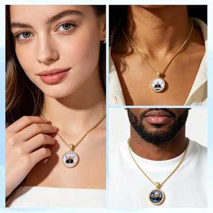 HJX Custom Circle Chain with Wings, Memorial Picture Necklace for Men Womem - color: 9-round Memorial