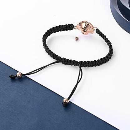 Rose Flower Ashes Bracelet Adjustable Braided Rope Cremation Jewelry | mini urn, stainless steel material, for women, waterproof sealed ring & lobster clasp keep ashes secure, with a filling tool - color: Rose Gold