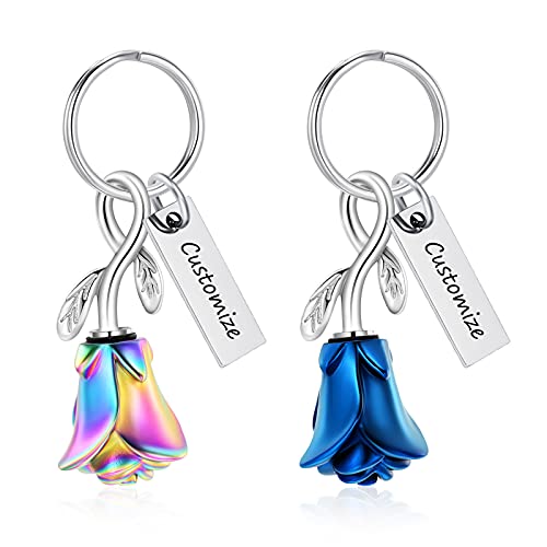 constantlife Rose Flower Urn Keychain Cremation Jewelry for Ashes, Stainless Steel Memorial Pendant Gift Funeral Keepsake - color: Customize