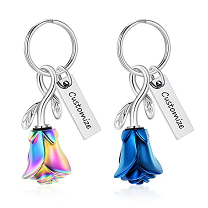 constantlife Rose Flower Urn Keychain Cremation Jewelry for Ashes, Stainless Steel Memorial Pendant Gift Funeral Keepsake - color: Customize