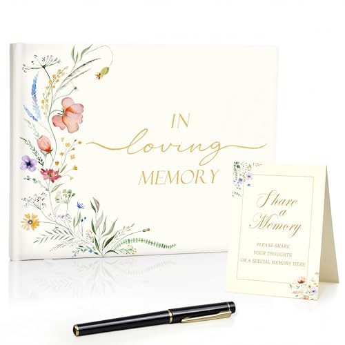 Funeral Guest Book for Memorial Colorful Floral | for Funerals an Elegant Celebration of Life Guest Book and a Loving Memorial Complete with Pen and Table Sign - color: Colorful Floral
