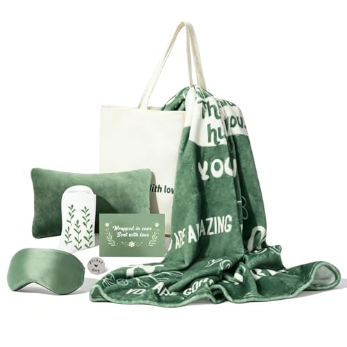 Get Well Soon Gift Baskets for Women, Thinking of You Set | 8pcs Cancer Care Gifts for Family Friends Sister, Practical Care Package With Small Pillow, Hug Blanket, Canvas Bag and More
