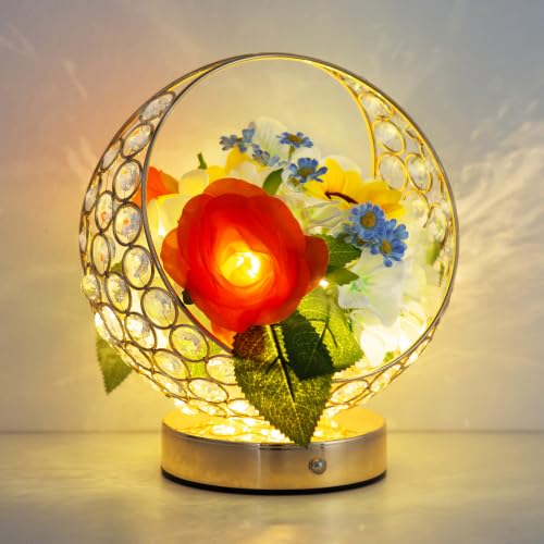 Birthday Gifts for Women Rose Hydrangea Sunflowers Flower Lamp - color: White