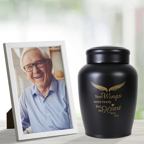 Large Cremation Urns for Ashes Adult Male Female | Black Angel Decorative Burial Urns for Women and Men, Funeral Memorial Urn (Holds Up to 180 LBS) - size: Large
